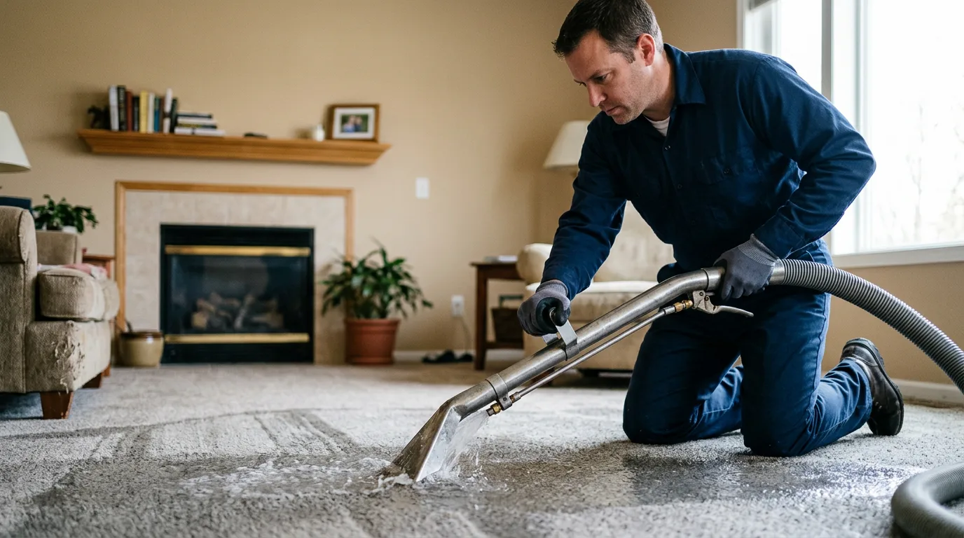 Water damage restoration technician working near Bedford, KY